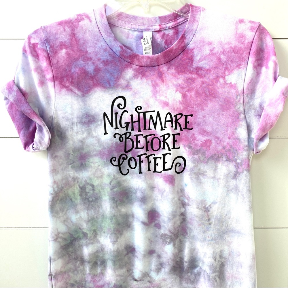 Nightmare before coffee graphic tee tie dye shirt